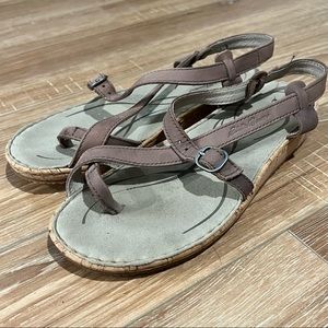Eddie Bauer Women’s Size 6 Strappy Taupe Boho Cork Low Wedge Comfort Sandals